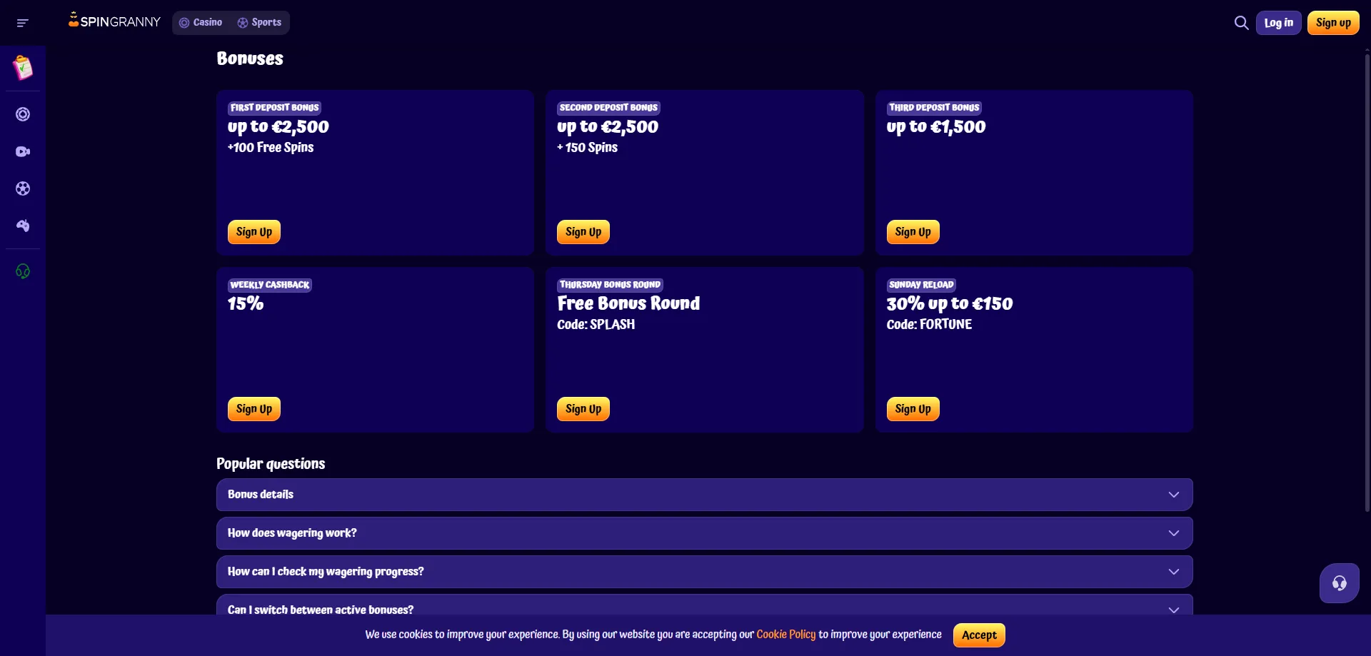 Spingranny Casino bonus benvenuto 100 giri gratis offerta esclusiva